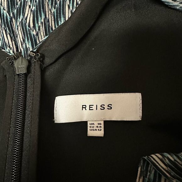 Reiss Rayah Printed Flippy Dress Blue Size 12 Mini Tie Detail Party Event Work - Picture 10 of 13